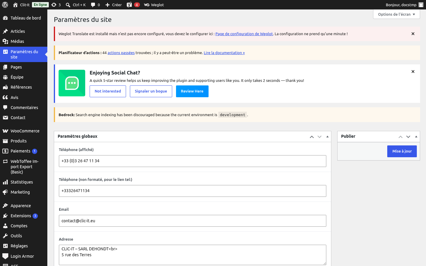 Options générales du site