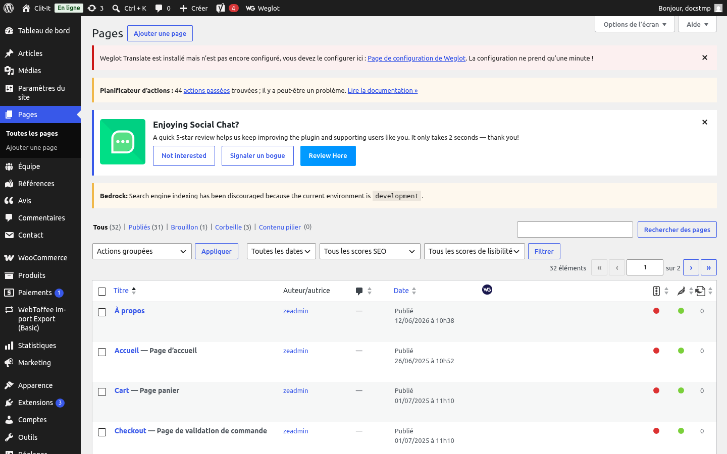 Liste des pages